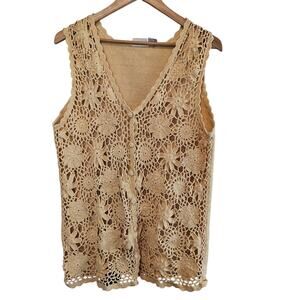 Vintage Beige Floral Crochet Cardigan